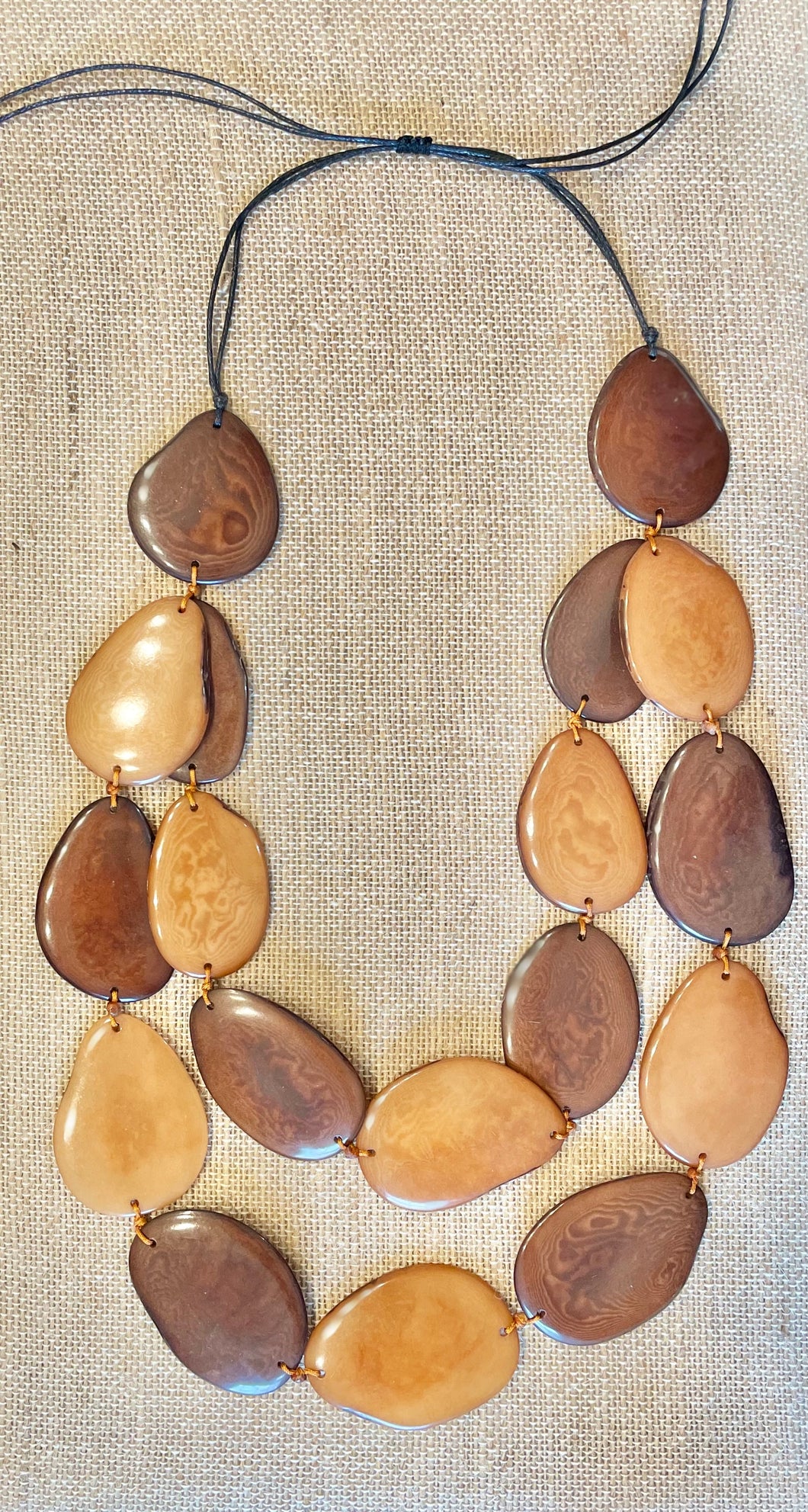 Brown Tagua Nut Double Layer Adjustable Necklace