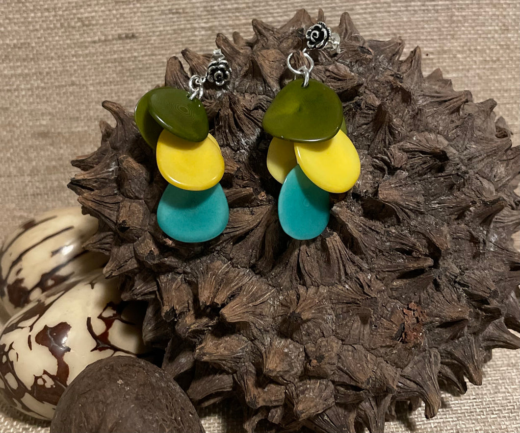 Tricolor Tagua Nut Dangle Earrings