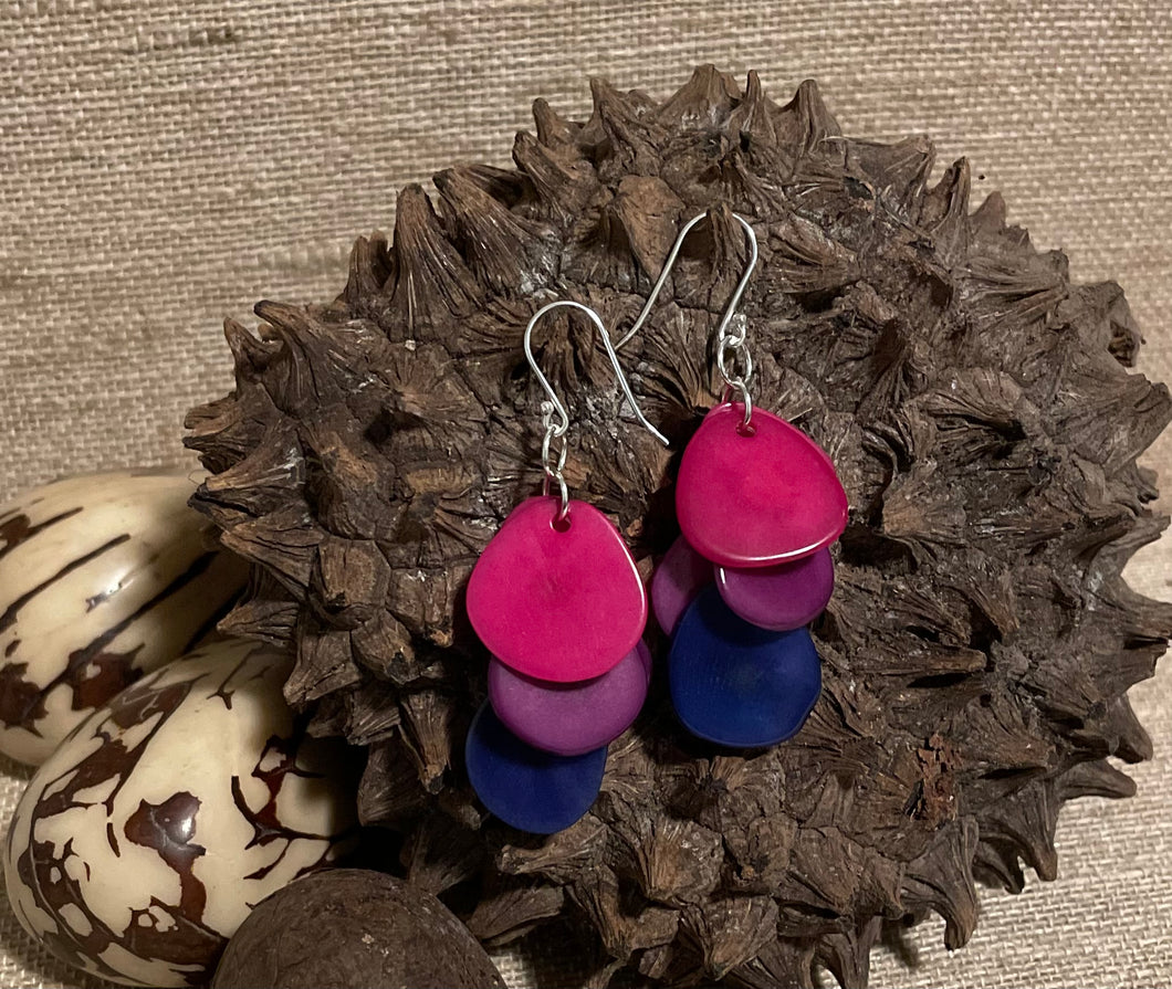Hot Pink and Purple Tagua Nut Dangle Earrings
