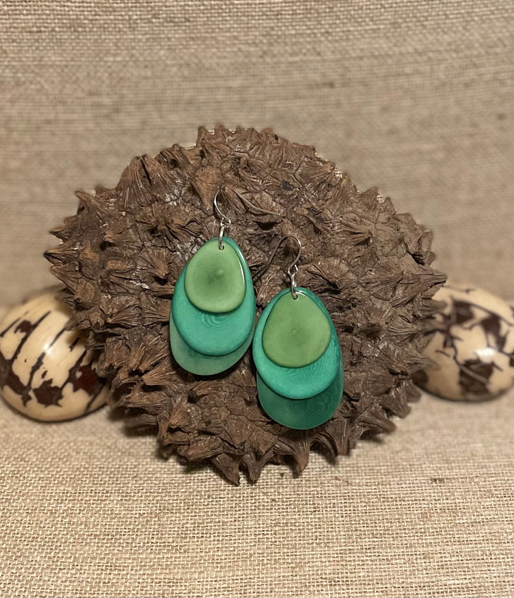 Shades of Green Tagua Nut Earrings