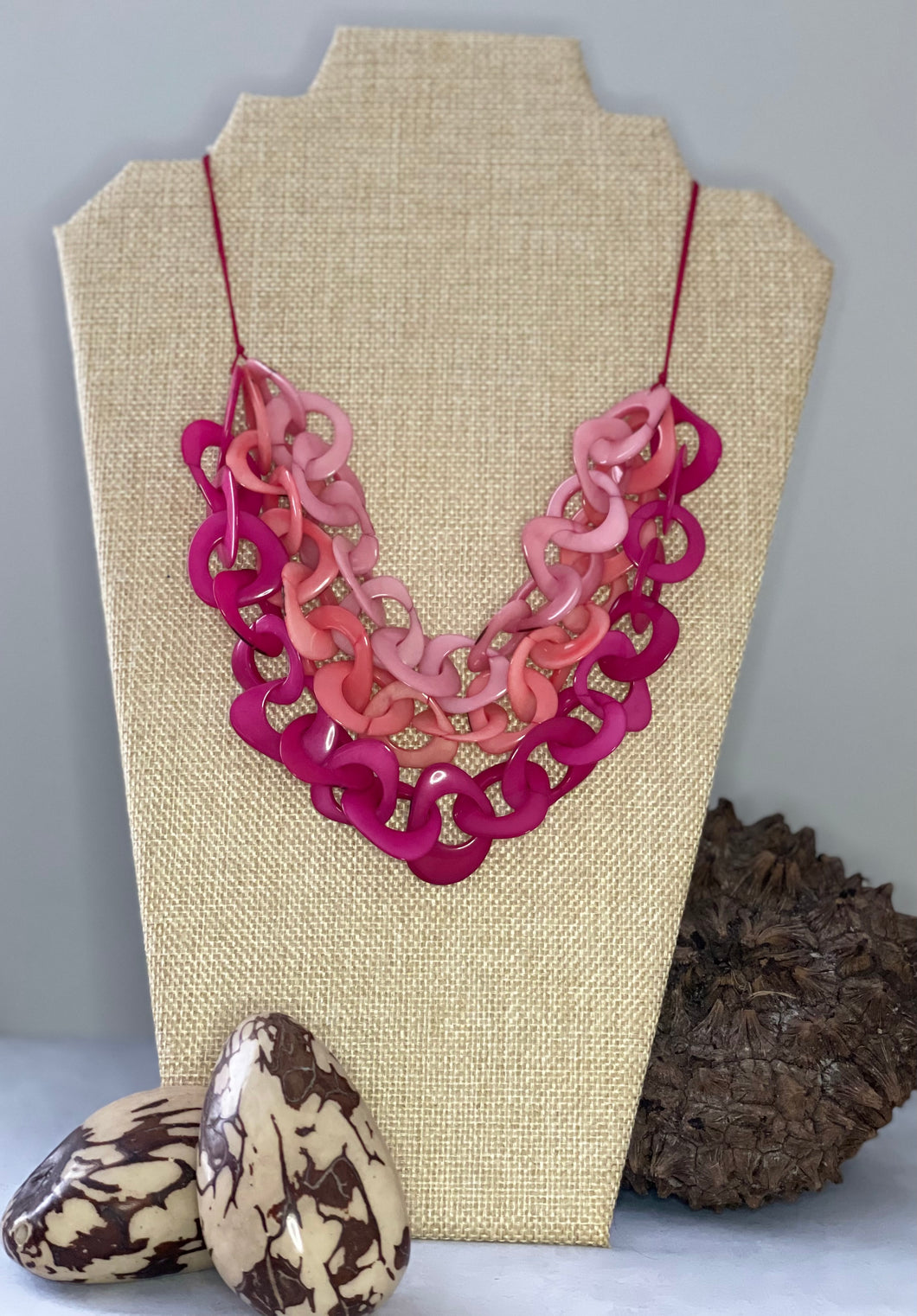 Pink Triple Layer Tagua Nut Necklace
