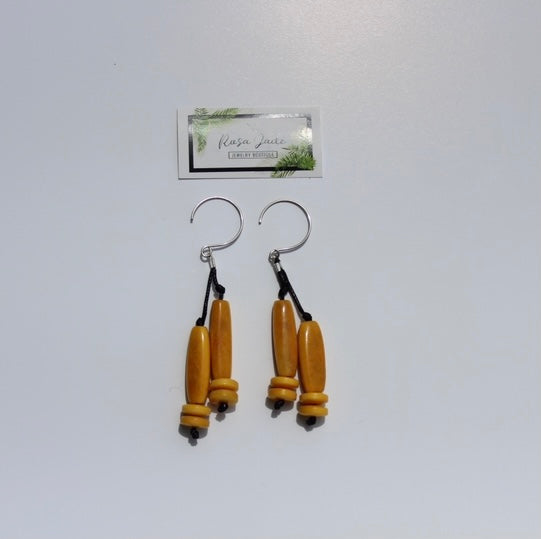 Yellow Tagua Nut Dangle Earrings