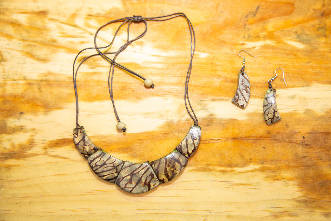 Ivory Brown Tagua Nut Adjustable Necklace and Earrings set (Click to see more options)