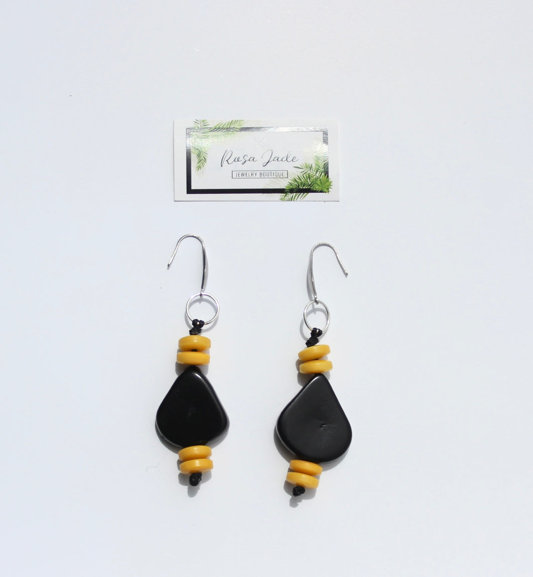 Black and yellow Tagua Nut Dangle Earrings