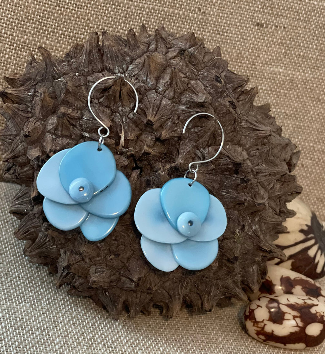 Baby Blue Rose Tagua Nut Earrings