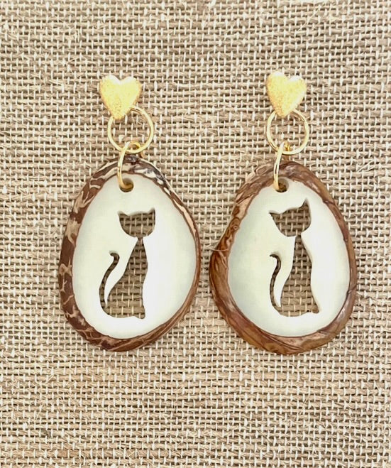 Cat Tagua Nut Earrings