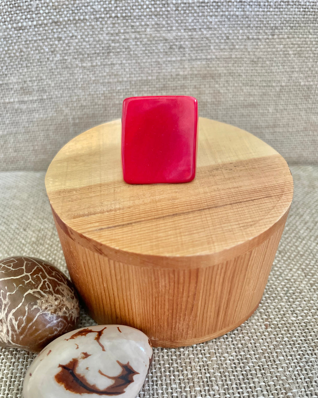 Bright Red Tagua Nut Statement Ring