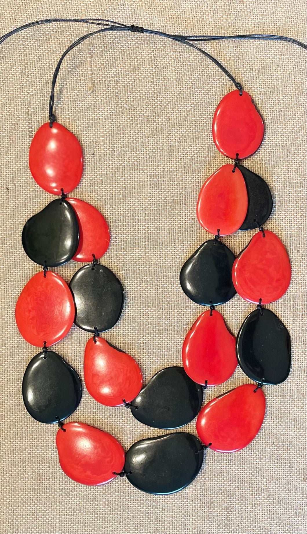 Red and Black Tagua Nut Double Layer Adjustable Necklace