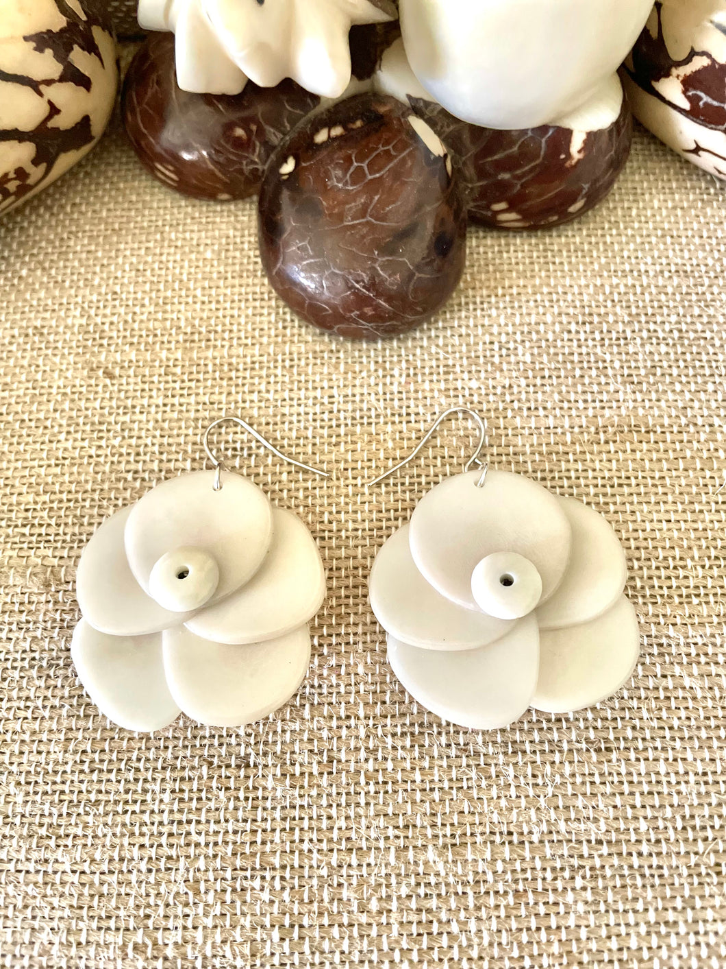Ivory Rose Tagua Nut Earrings