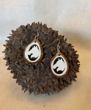 Load image into Gallery viewer, Carved Horse Head Tagua Nut Derby Earrings
