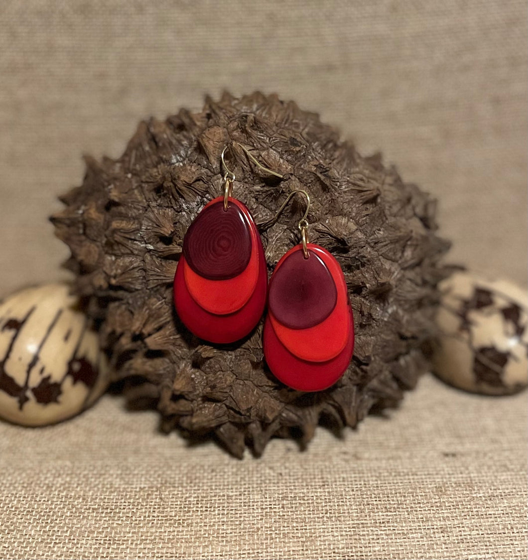 Red and Maroon Tagua Nut Earrings