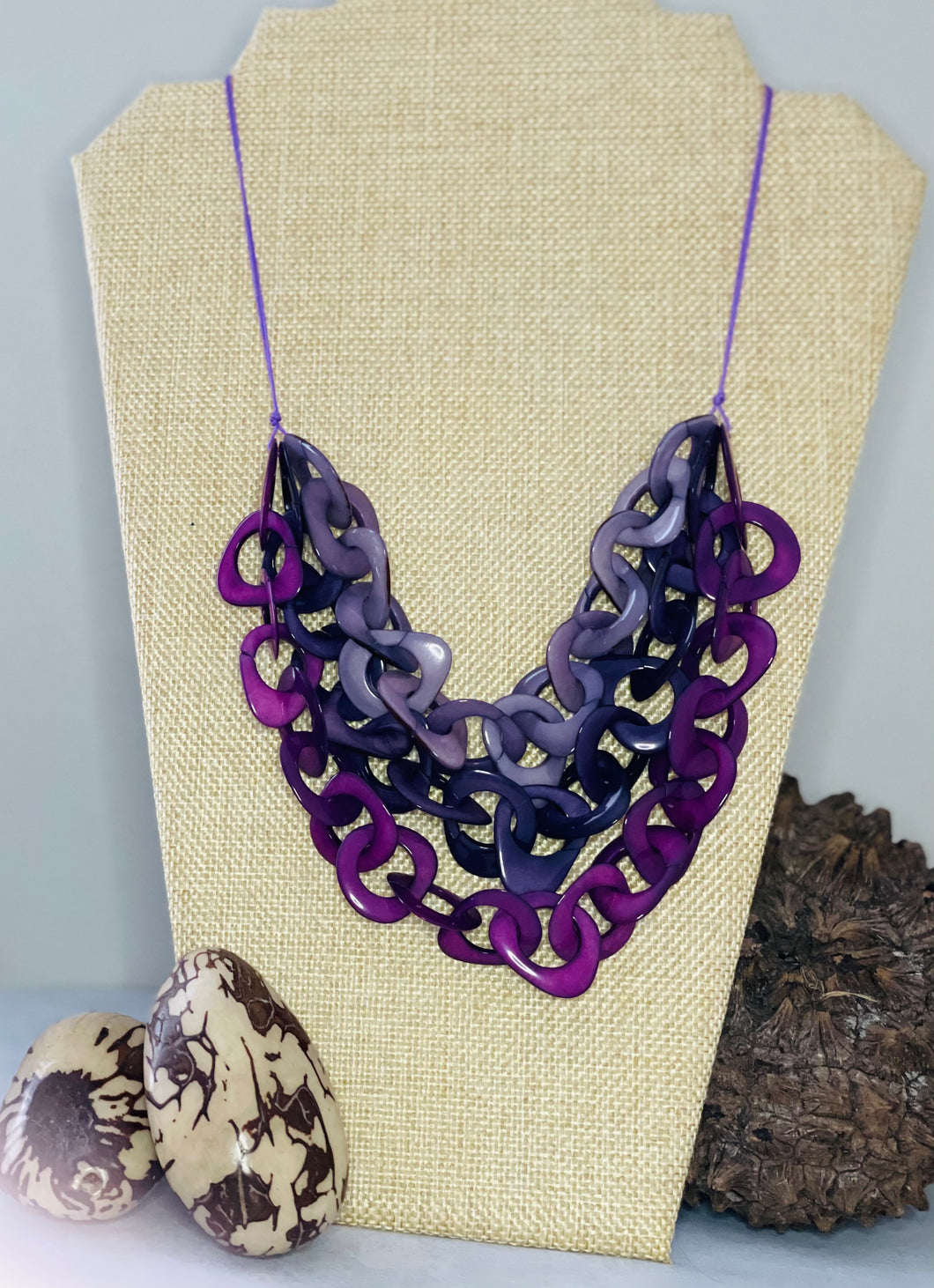 Purple Triple Layer Tagua Nut Necklace