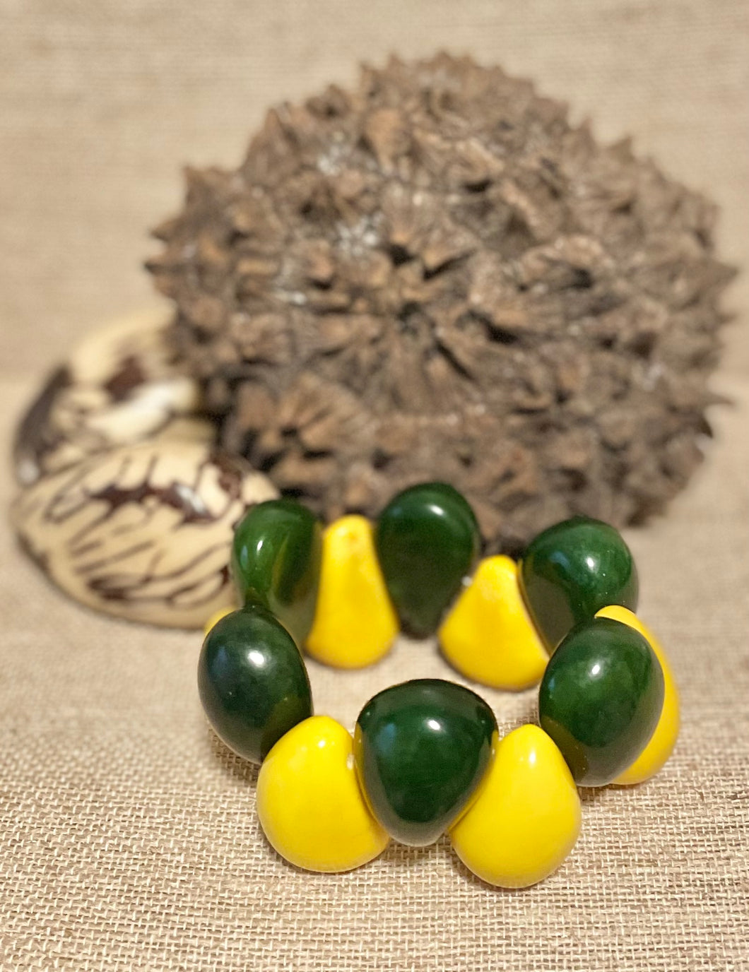 Yellow and Green Teardrop Tagua Nut Bracelet