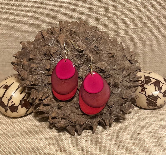 Red Maroon and Hot Pink Tagua Nut Earrings