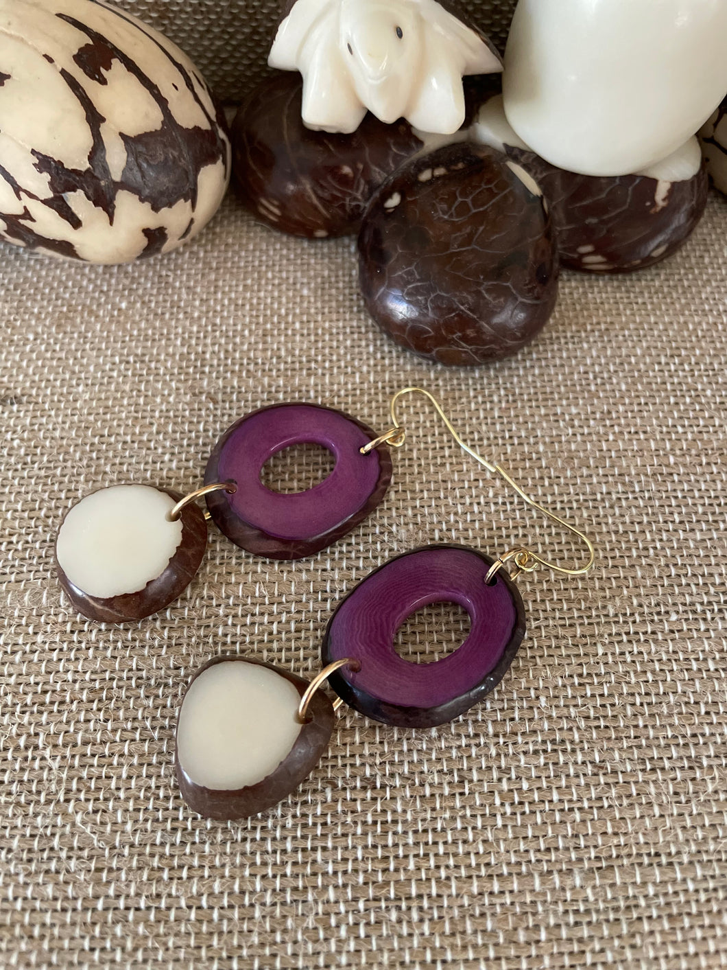 Purple Ivory Tagua Nut Earrings