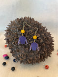 Load image into Gallery viewer, Purple Tagua Nut Jockey Silk Derby Earrings

