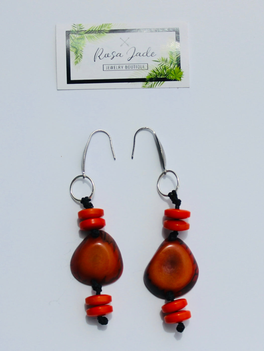 Orange Tagua Nut Dangle Earrings