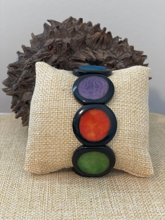 Multicolor Coin Shaped Tagua Nut Bracelet