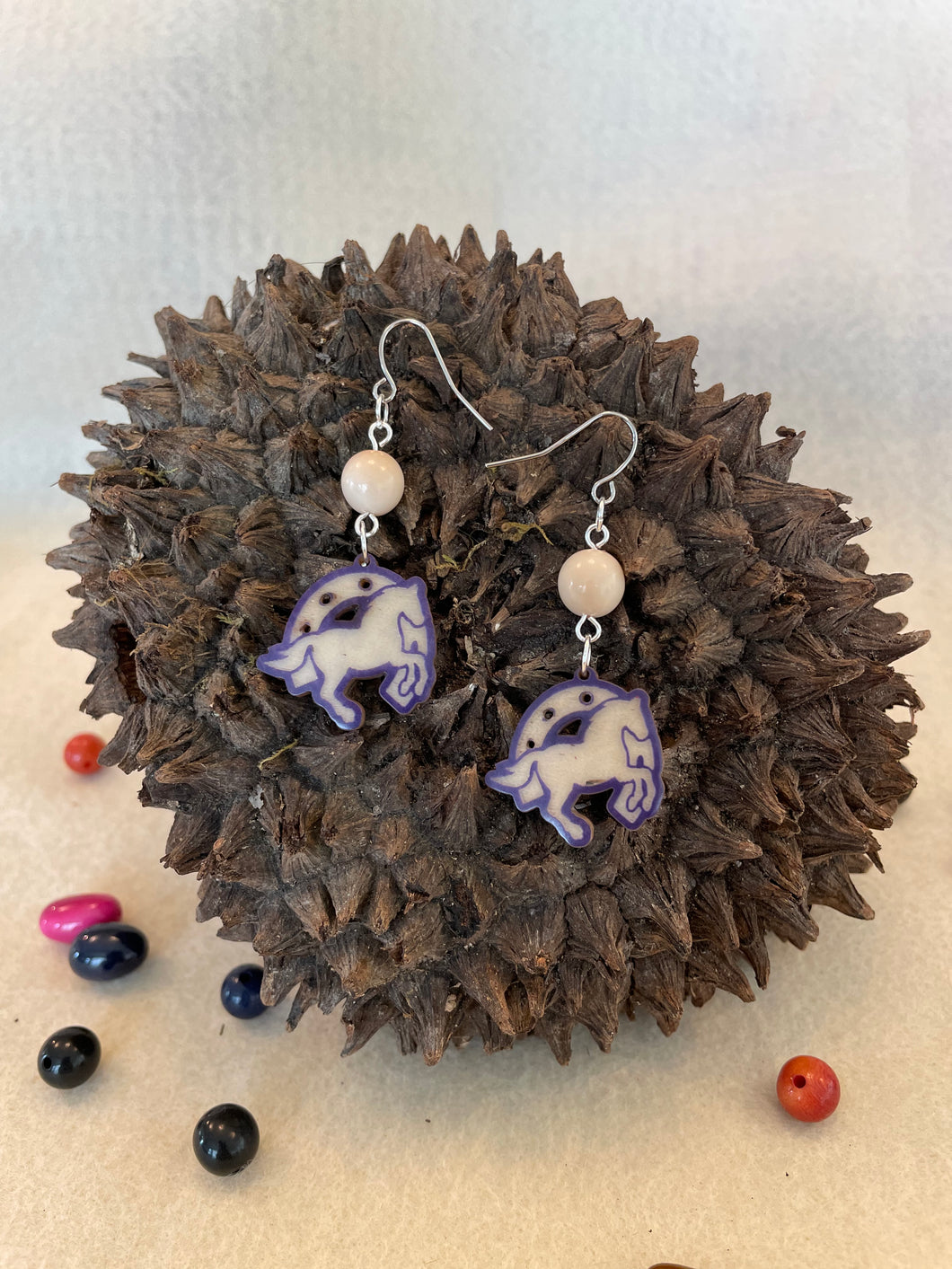 Purple Tagua Nut Horseshoe Derby Earrings