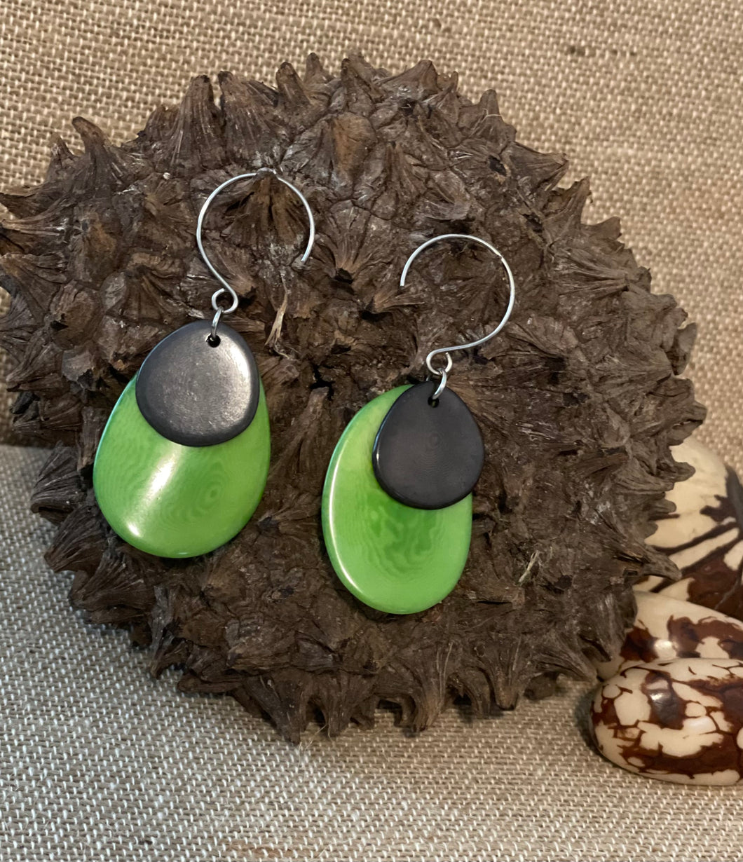 Green and Dark Gray Tagua Nut Earrings