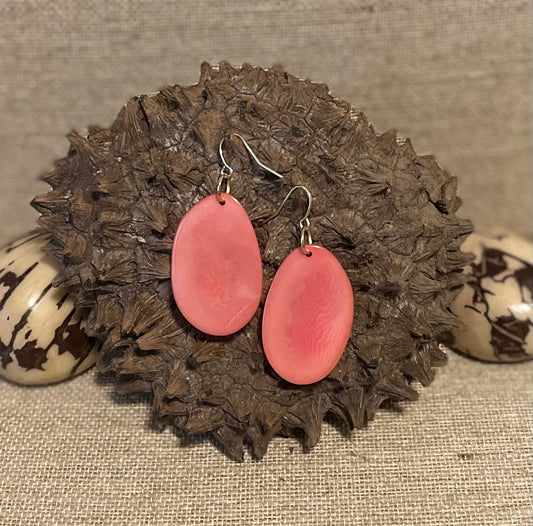 Salmon Thin Sliced Tagua Nut Earrings