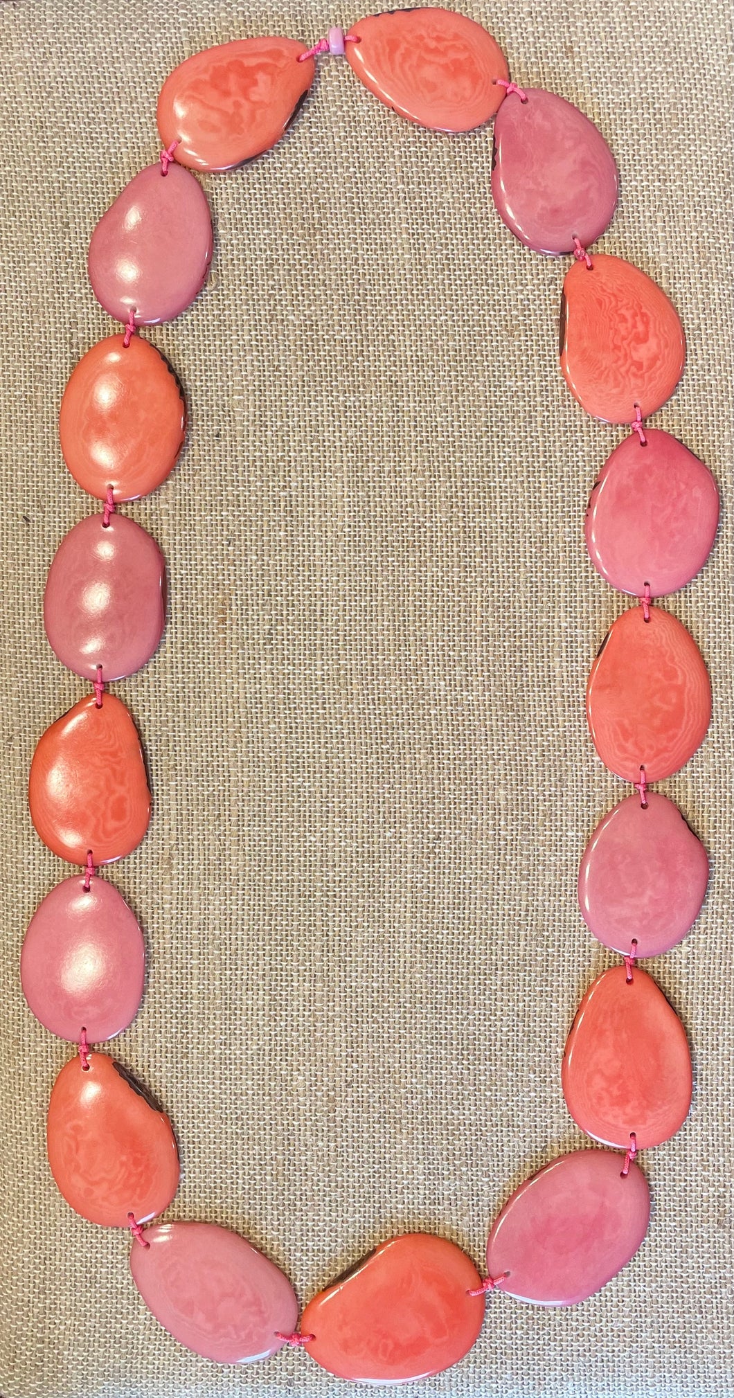 Pink and Salmon Tagua Nut Long Necklace