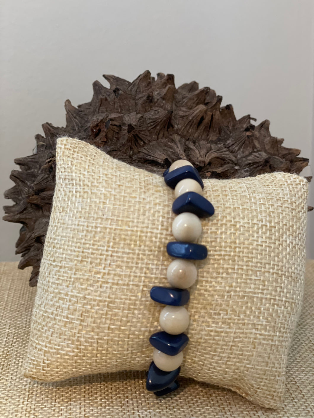 Navy Blue and Ivory Tagua Nut Stackable Bracelet