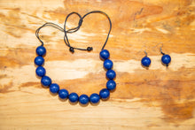 Load image into Gallery viewer, Blue, Red and Green Tagua Nut Adjustable Necklace and Earrings set (Click to see other colors)
