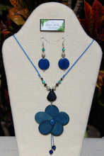 Load image into Gallery viewer, Blue Tagua Nut Rose and Earrings Set
