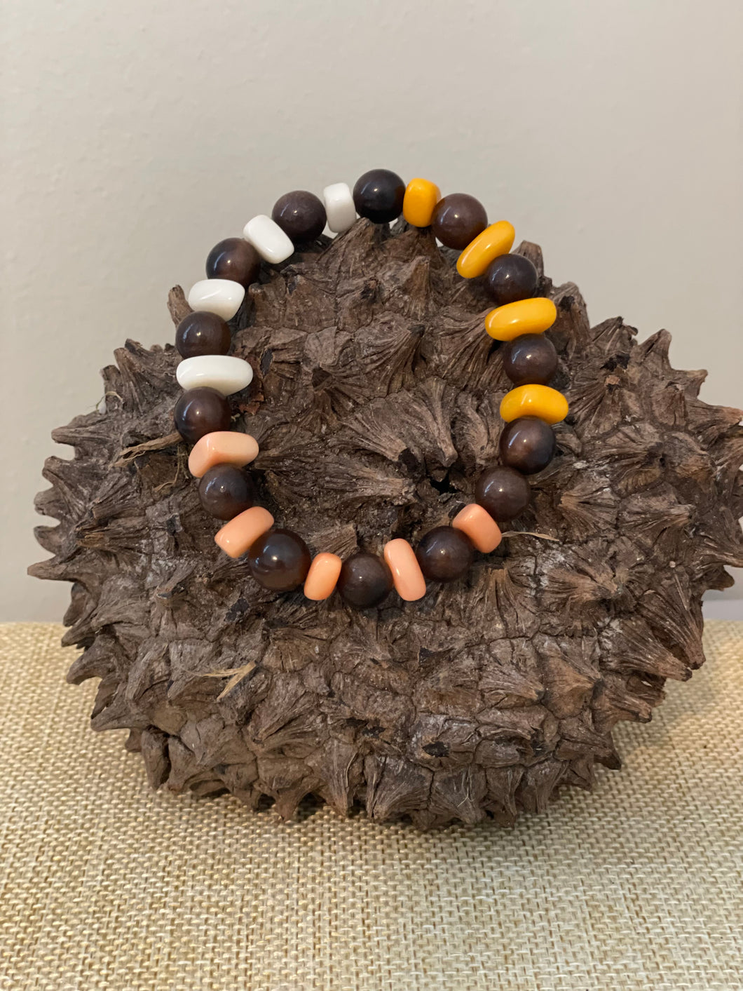 Tricolor and Brown Tagua Nut Stackable Bracelet