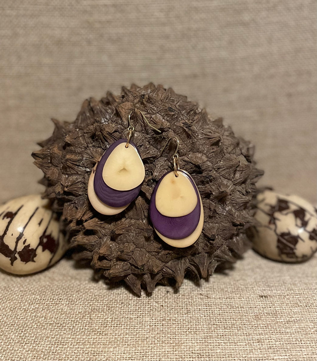 Ivory and Purple Tagua Nut Earrings