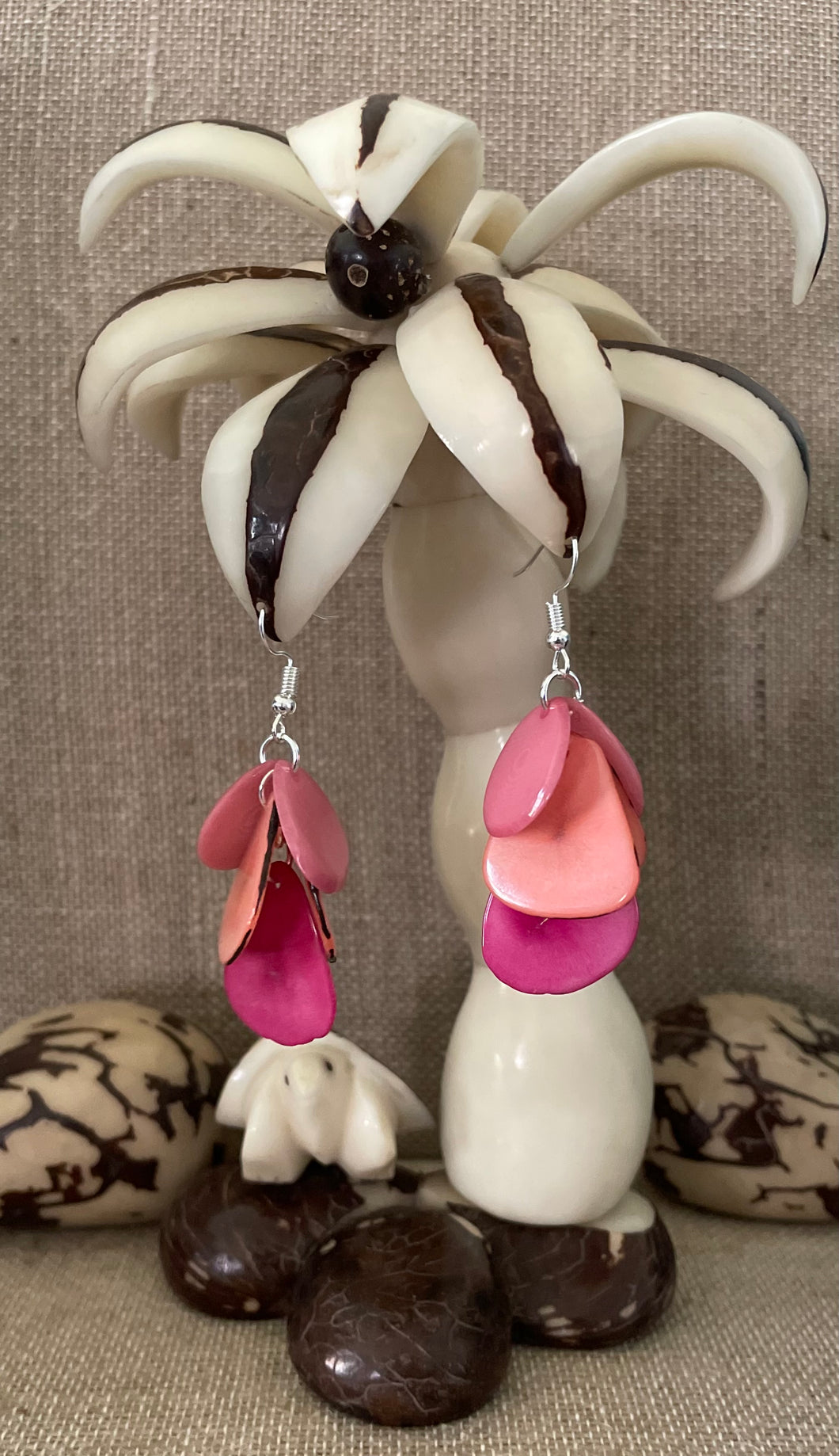 Shades of Pink Tagua Nut Dangle Earrings