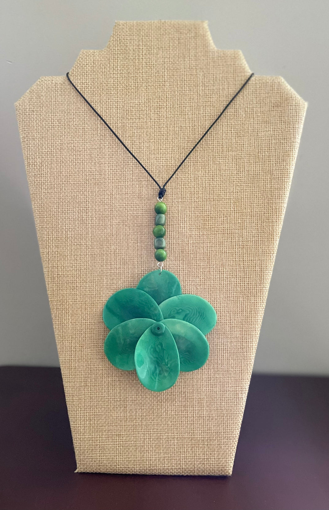 Bright Green Large Tagua Nut Rose Adjustable Necklace