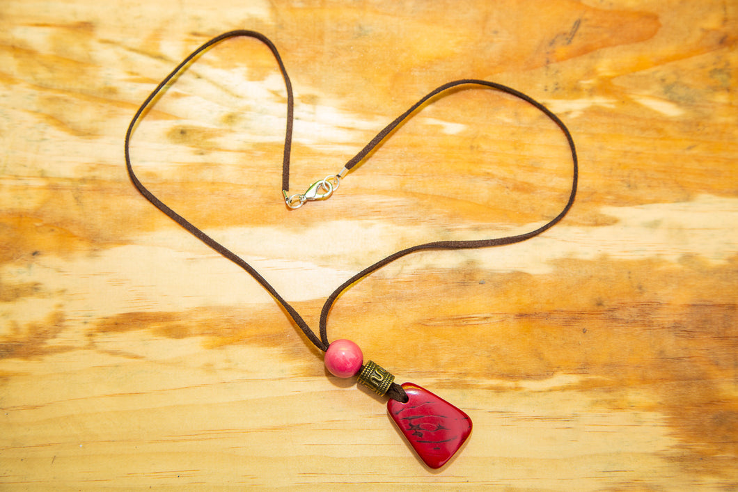 Red Pink Tagua Nut Pendant