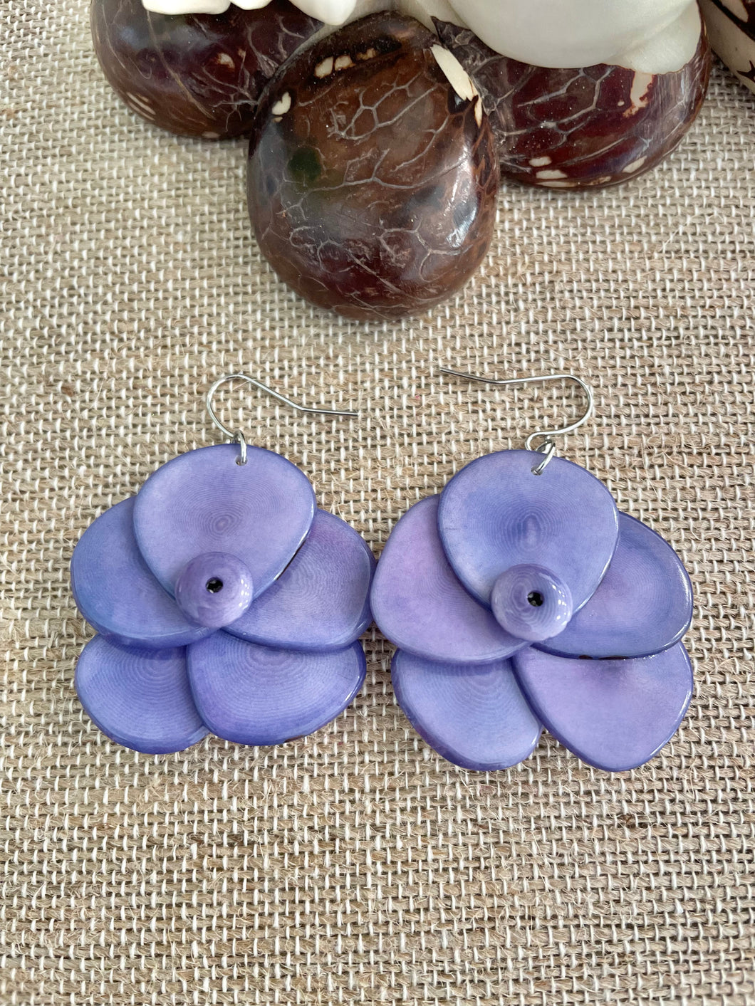 Light Purple Rose Tagua Nut Earrings