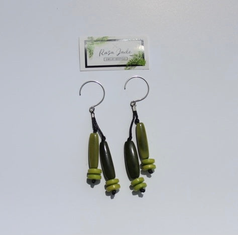 Green Tagua Nut Dangle Earrings