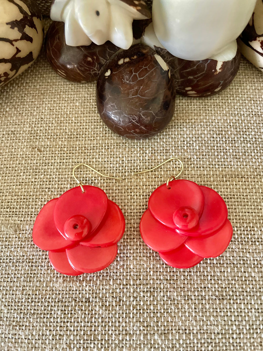 Coral Rose Tagua Nut Earrings