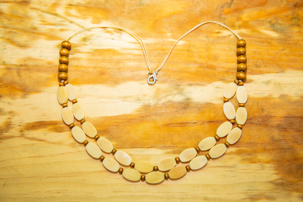 Ivory Tagua Nut and Wood Beads Necklace