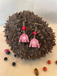 Load image into Gallery viewer, Light Pink Tagua Nut Jockey Silk Derby Earrings
