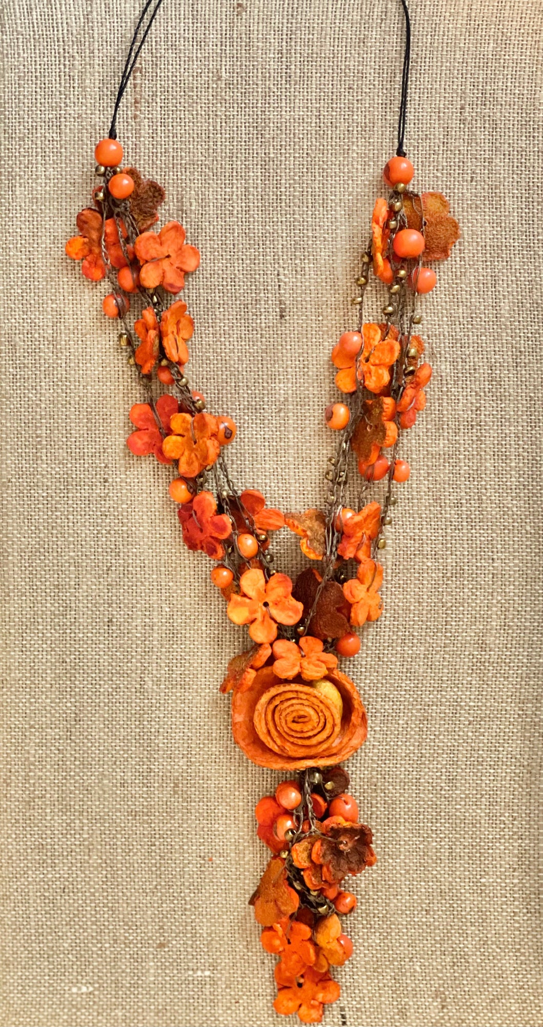 Orange Peel Roses Extra Long Adjustable Necklace