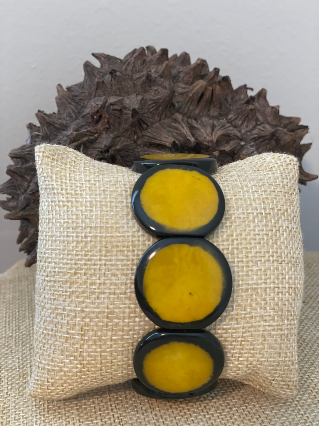 Yellow Coin Shaped Tagua Nut Bracelet
