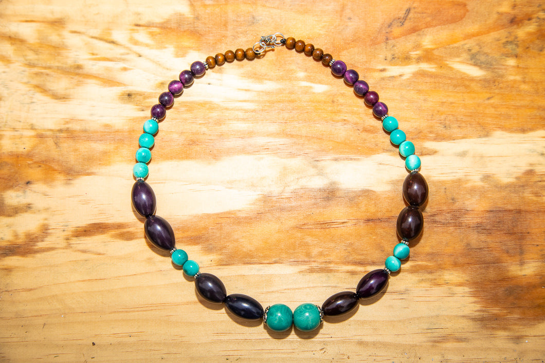 Multicolor Turquoise Tagua Nut Necklace with Silver Accents