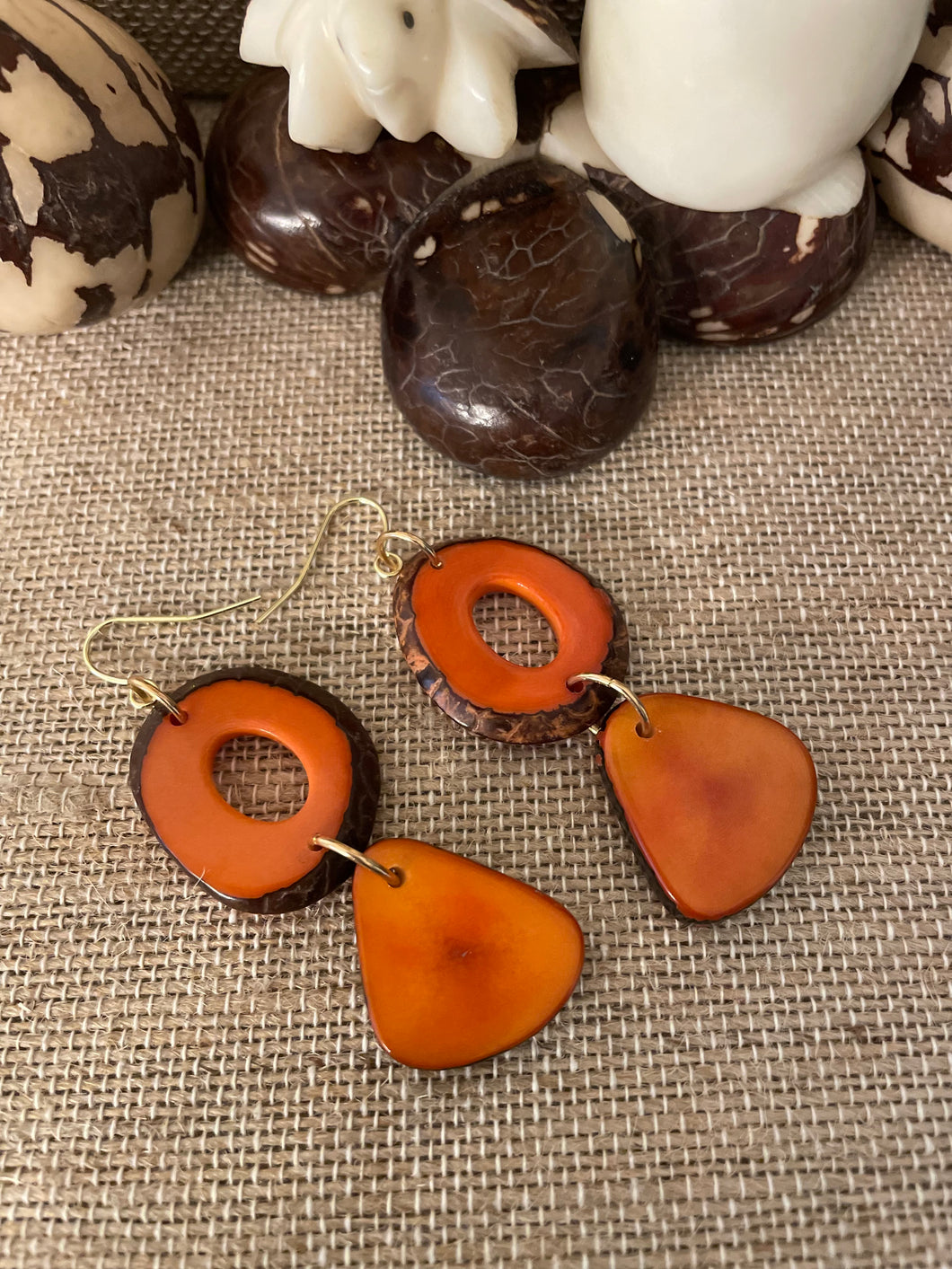 Orange Tagua Nut Earrings