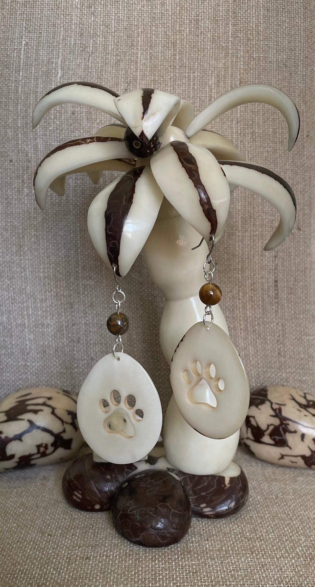 Ivory Paw Carved Tagua Nut Earrings