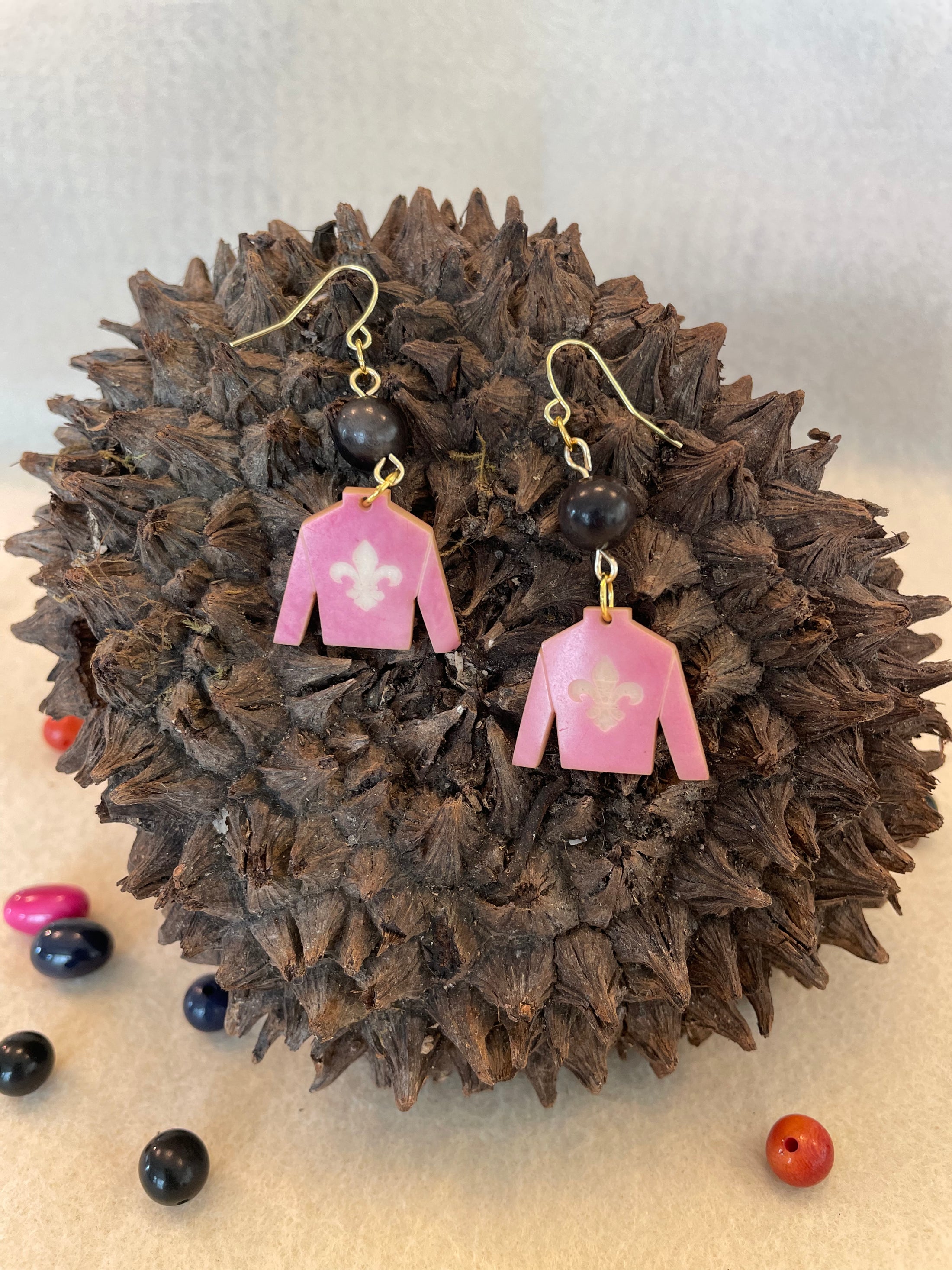 Light Pink Tagua Nut Jockey Silk Derby Earrings