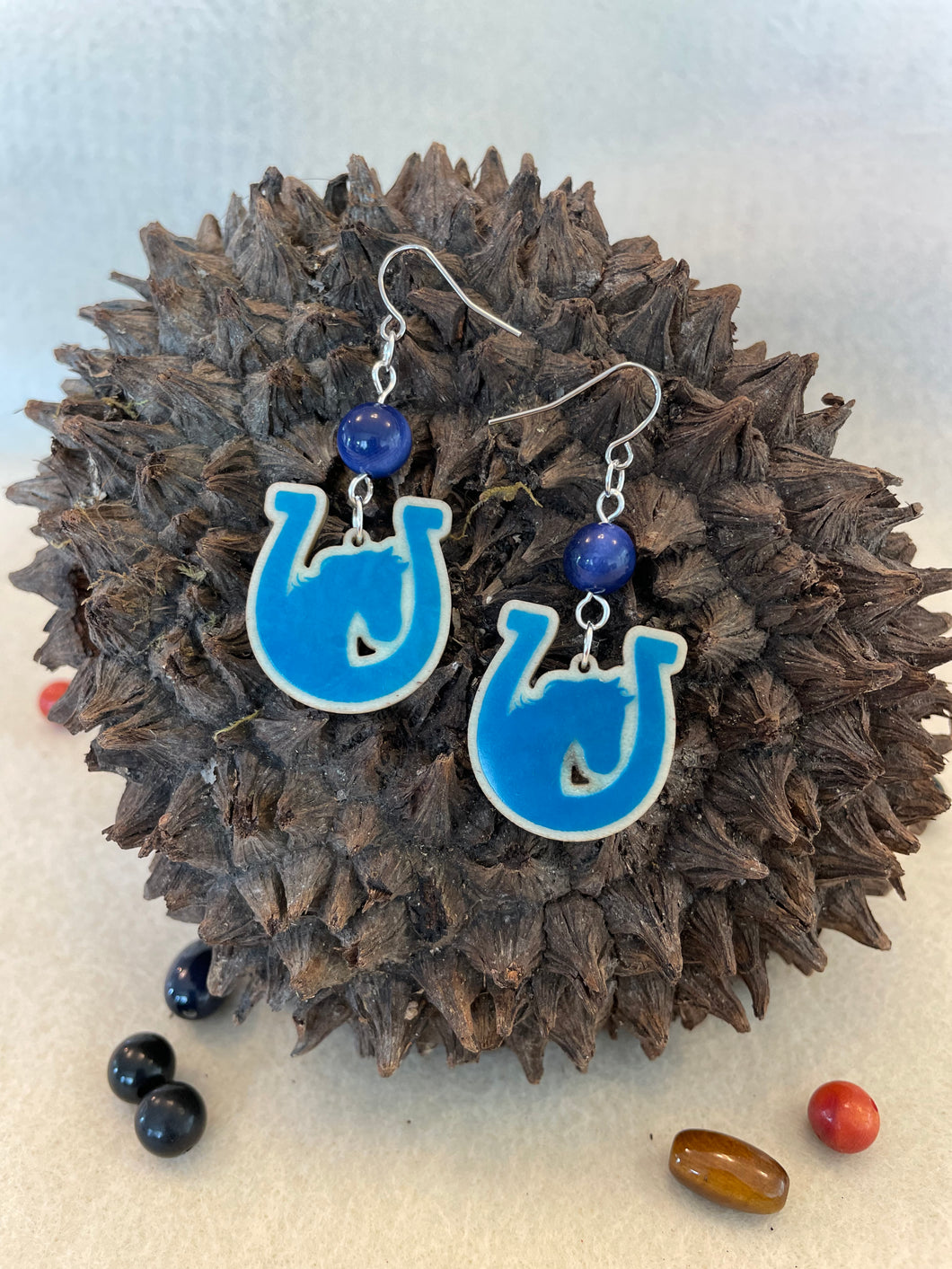 Turquoise Tagua Nut Horseshoe Derby Earrings