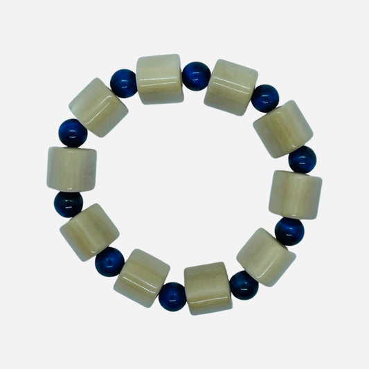 Ivory Tagua Nut and Blue Eye of the Tiger Bracelet