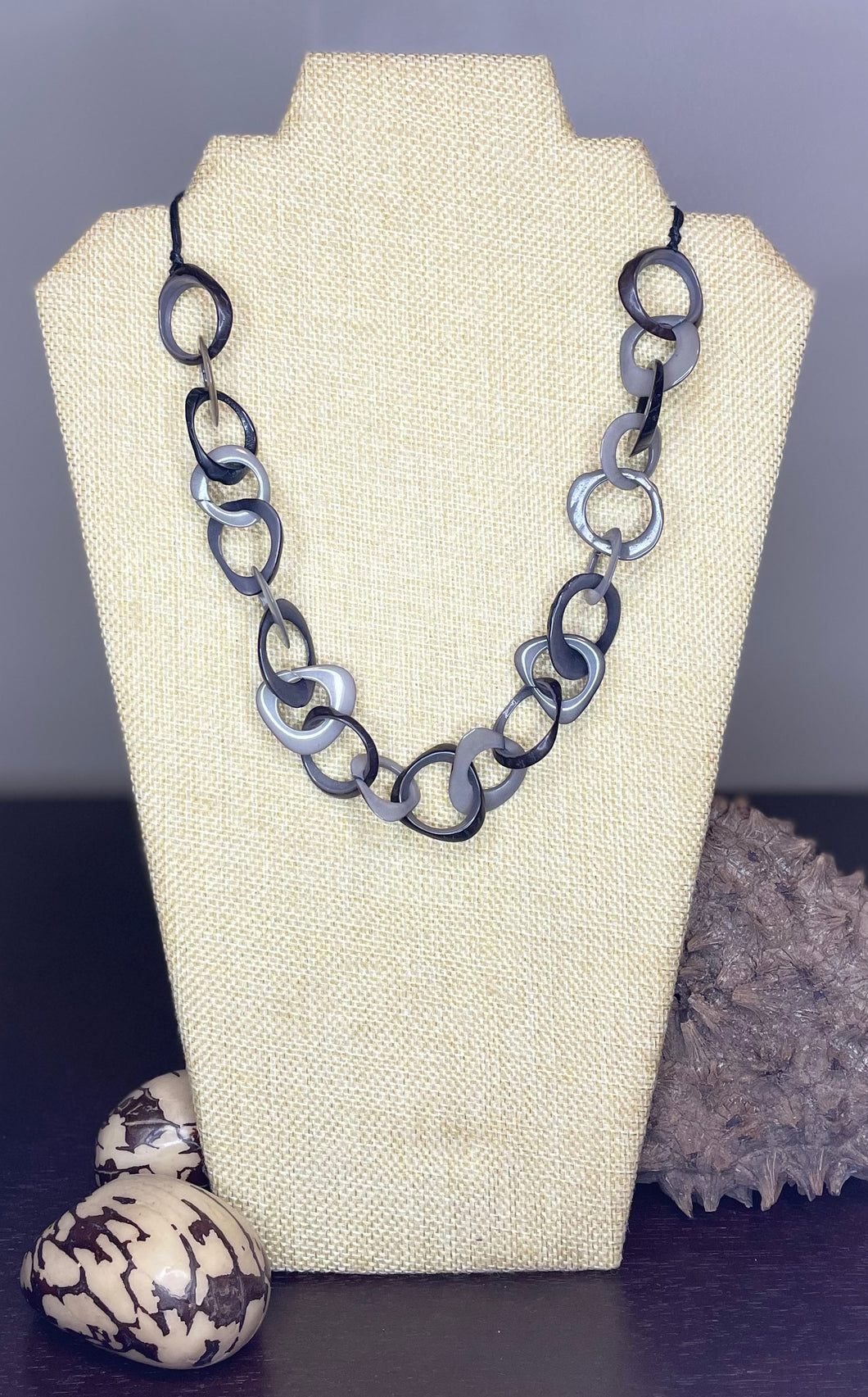 Black and Gray Tagua Nut Adjustable Necklace