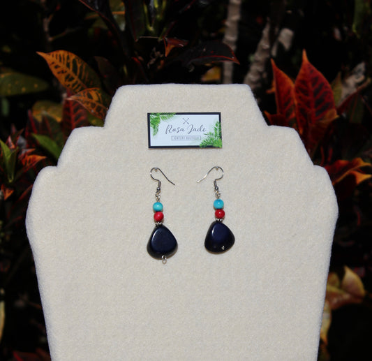 Navy Blue Tagua Nut Earrings