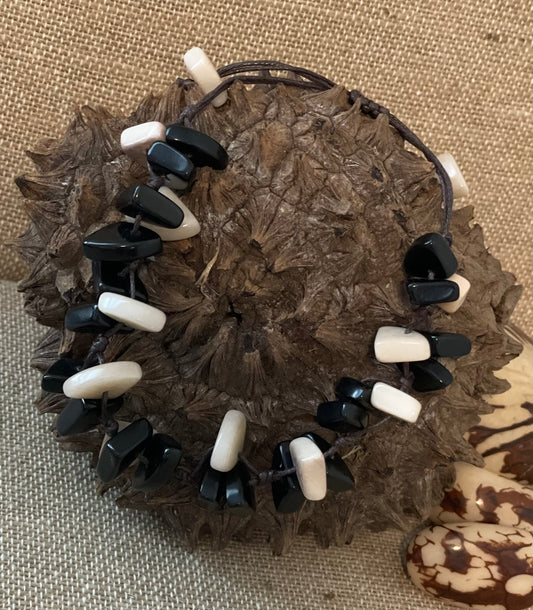 Black and Ivory Tagua Nut Adjustable Bracelet